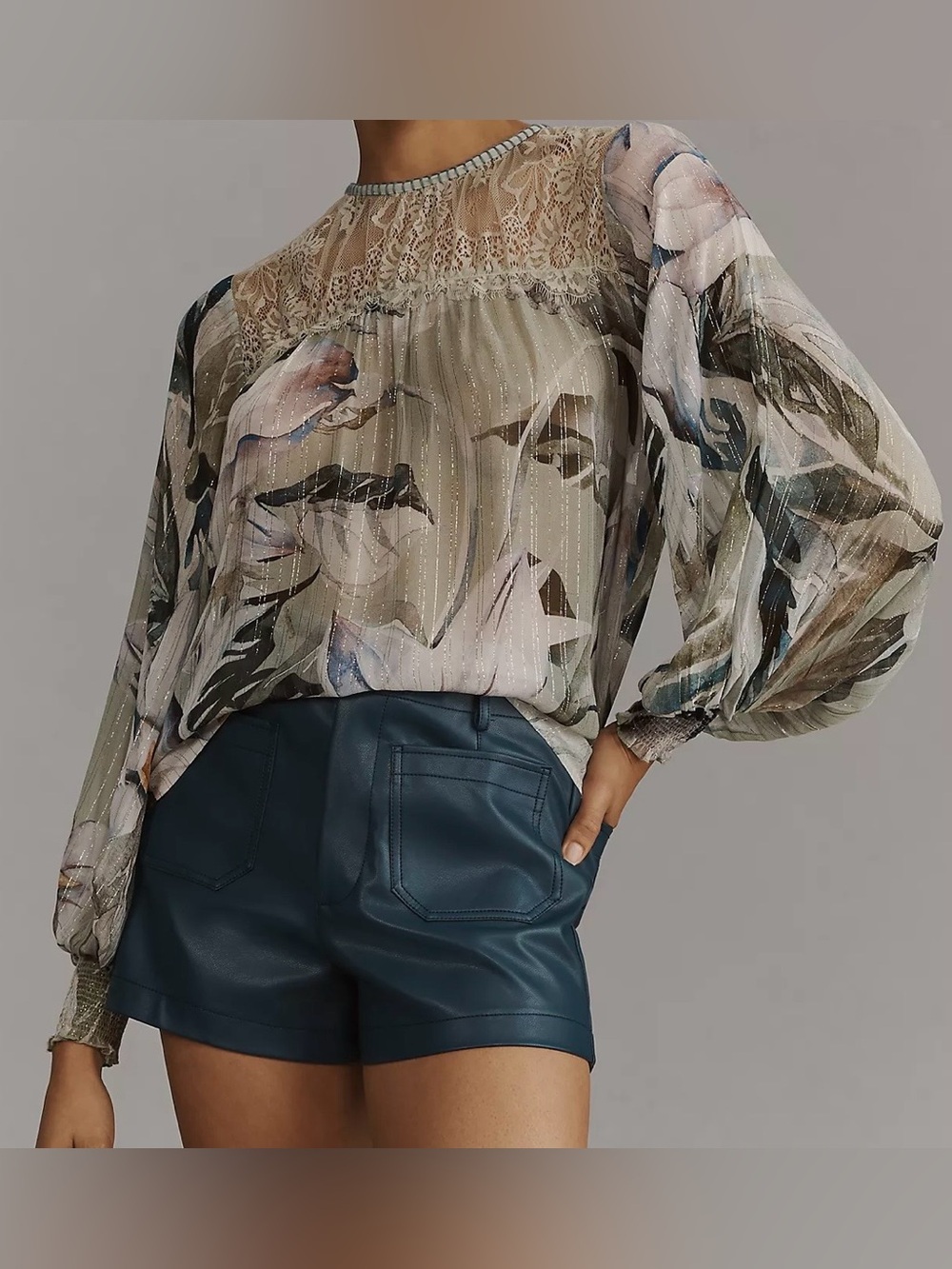 Blank London Anthropologie Blouse Lace Floral Balloon Sleeve Boho Top Medium